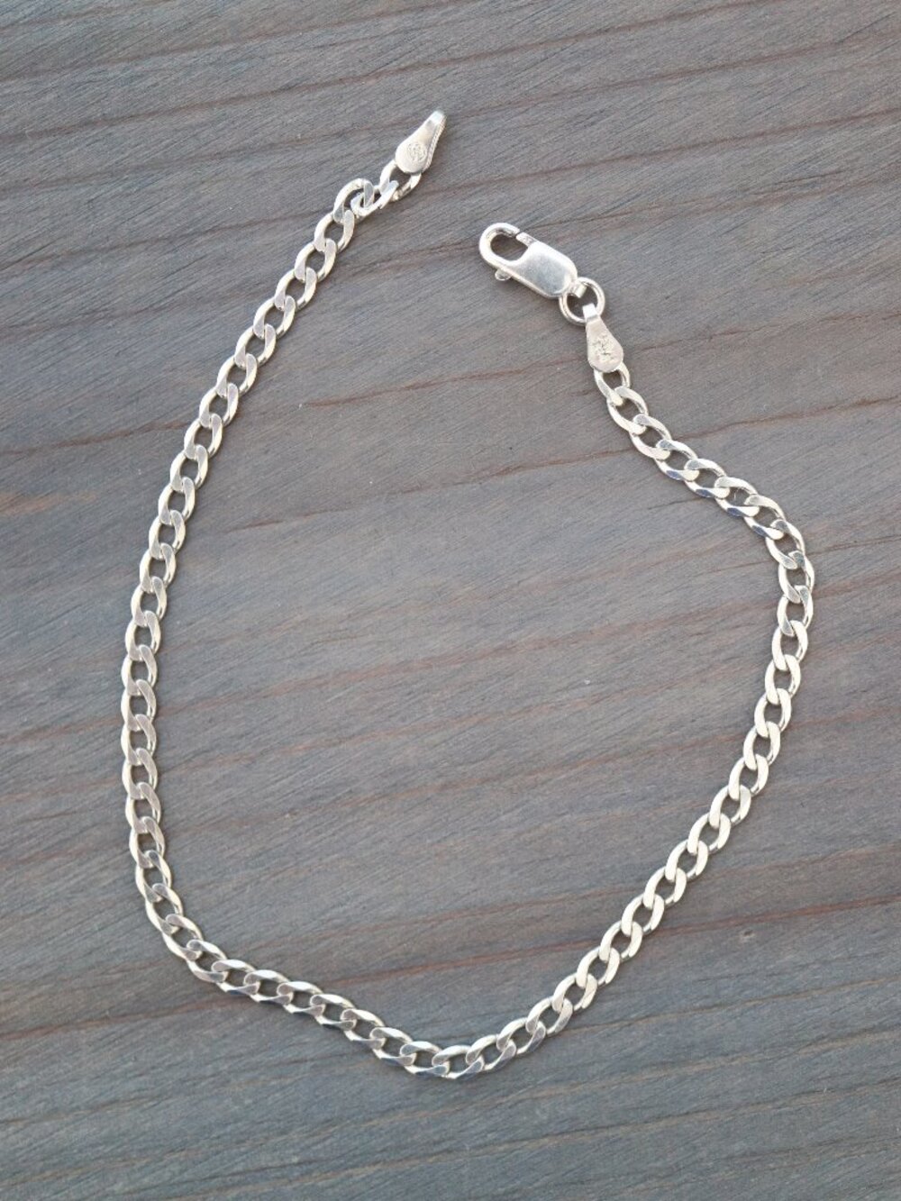 S925 3mm Curb Cuban Link Chain Bracelet Sterling Silver Stamped
